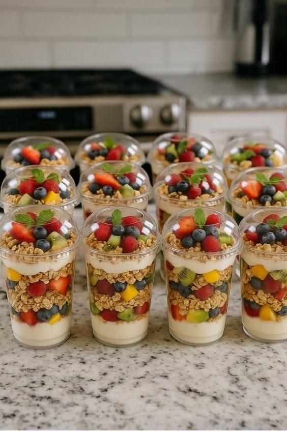 Food Cold Ontbijt Yoghurt Granola Fruit Verpakt